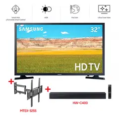 SAMSUNG - Televisor 32 Pulg. LED Smart TV HD UN32T4202AGXPE + Soundbar + Rack