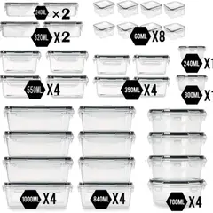 GENERICO - TAPPERS DE PLÁSTICO X 34 UNIDADES PARA MICROONDAS Y CONGELADOR