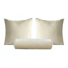 GENERICO - Set de 2 cojines 50 x 50 cm + 1 cojín cilíndrico - Crema
