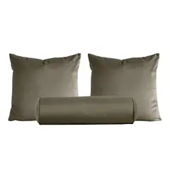 GENERICO - Set de 2 cojines 50 x 50 cm + 1 cojín cilíndrico - Taupe