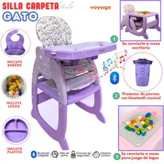 VOYAGE - SILLA DE COMER CARPETA MUSICAL GATO LILA 4 EN 1