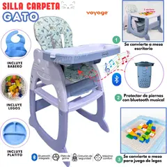 VOYAGE - SILLA DE COMER CARPETA MUSICAL GATO AZUL 4 EN 1