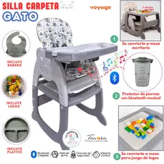 VOYAGE - SILLA DE COMER CARPETA MUSICAL GATO GRIS 4 EN 1