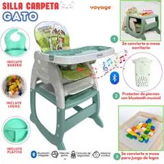 VOYAGE - SILLA DE COMER CARPETA MUSICAL GATO VERDE 4 EN 1