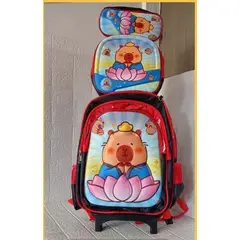 GENERICO - Mochila Capibara 3 Piezas Alto Relieve Ruedas Y Luces