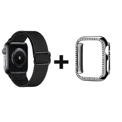 GENERICO - CORREA NYLON + BUMPER PARA APPLE WATCH BRILLOS NEGRO 40 MM