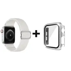 GENERICO - CORREA NYLON + BUMPER PARA APPLE WATCH BRILLOS PLATA 44 MM