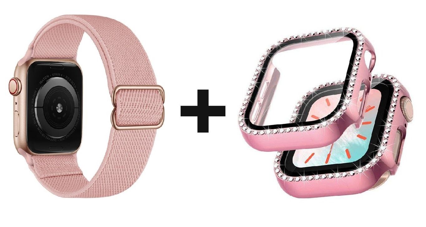 CORREA NYLON + BUMPER PARA APPLE WATCH BRILLOS ROSADO 49 MM