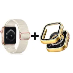 GENERICO - CORREA NYLON + BUMPER PARA APPLE WATCH BRILLOS DORADO 49 MM