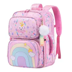 GENERICO - Mochila Escolar Arco Iris Niña Tamaño Oficio Rosado Impermeable Kawaii