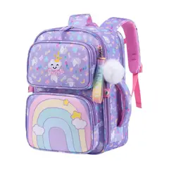 GENERICO - Mochila Escolar Arco Iris Niña Tamaño Oficio Morado Impermeable Kawaii