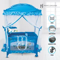 KINGDOM - Cuna Corral «MAJESTIC ARABIC» 2 en 1 Light Blue
