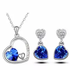 GENIEKA - Set de Joyas Corazón Azul Collar y Aretes Novia San Valentin