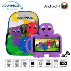 ADVANCE - Tablet KIDS TR8990 7" Pulg. IPS Android 14 Go 4G Dual SIM 2GB RAM 32GB + Mochila