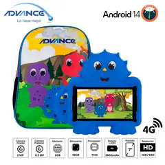 ADVANCE - Tablet KIDS TR8990 7" Pulg. IPS Android 14 Go 4G Dual SIM 2GB RAM 32GB + Mochila