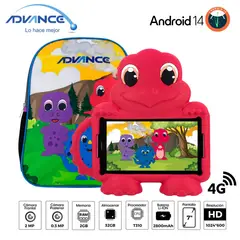 ADVANCE - Tablet KIDS TR8990 7" Pulg. IPS Android 14 Go 4G Dual SIM 2GB RAM 32GB + Mochila