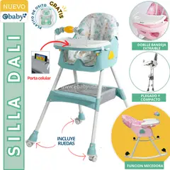 EBABY - Silla de comer Dali con Mecedora y Ruedas VERDE