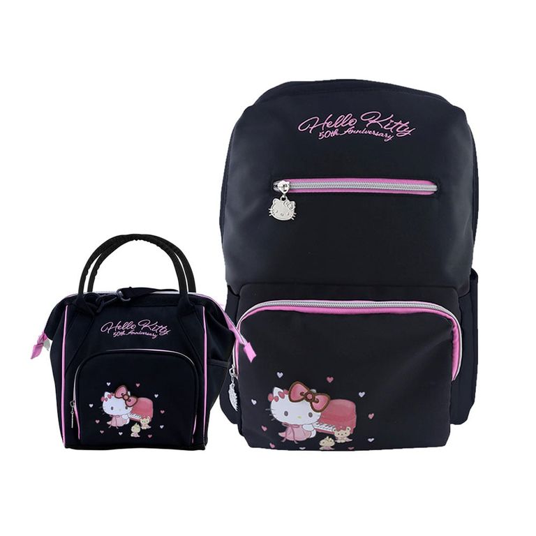 Mochila Hello kitty Aniversario Negro+ lonchera 50 Años