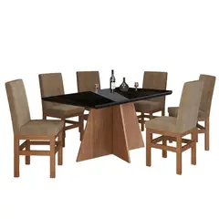 2020 HOME PERU - Juego de Comedor Vidrio 6 Sillas Lujo Madera Marrón - Negro