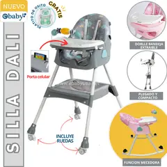EBABY - Silla de comer Dali con Mecedora Gris+ platito gratis
