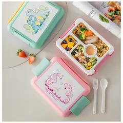 GENERICO - Táper Infantil Hermético Unicornio 4 Divisiones con Cubierto 800ml