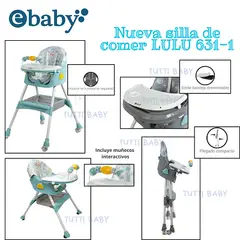 EBABY - SILLA DE COMER PLEGABLE DOBLE BANDEJA LULU VERDE + OBSEQUIO PLATO PARA NIÑO Y 1 BOLSA DE LEGOS