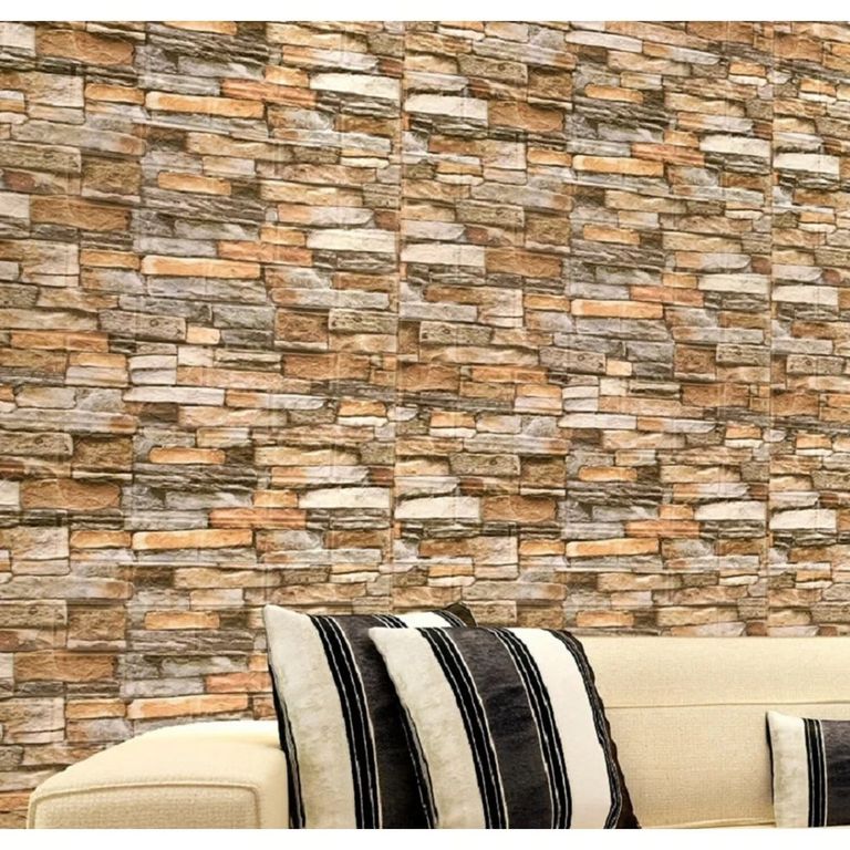 PAPEL TAPIZ MARRON LADRILLO BRILLANTE 3D ADHESIVO SET X 10 UNIDADES