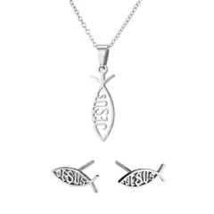 GENERICO - Set collar y aretes Jesús pez religión