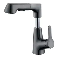 GENERICO - Grifo de Cocina Baño Gun Metal con Ducha Extraíble, Monomando 360