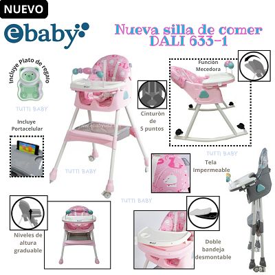 SILLA DE COMER CON MECEDORA + PLATITO -FUCSIA-NUEVO MODELO