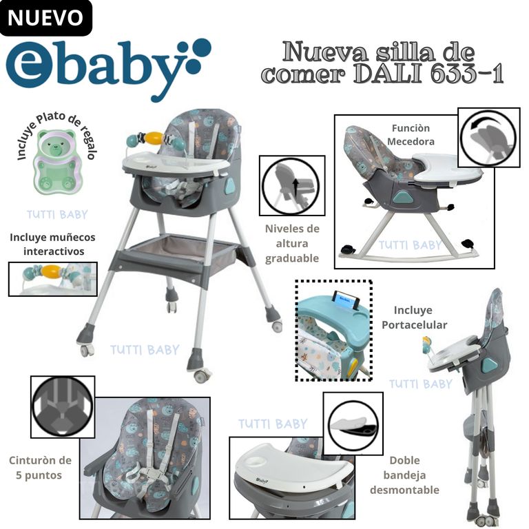 SILLA DE COMER CON MECEDORA + PLATITO -VERDE-NUEVO MODELO