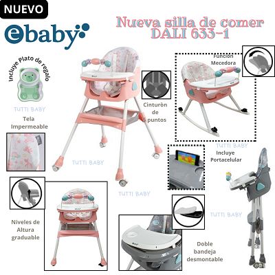 SILLA DE COMER CON MECEDORA + PLATITO -ROSADO-NUEVO MODELO