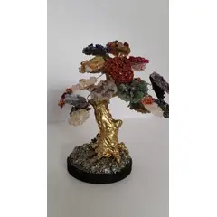 GENERICO - ARBOLITO DE LOS DESEOS BONSAI GRANDE DORADO PIEDRAS DE CUARZO 20CM
