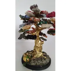 GENERICO - ARBOLITO DE LOS DESEOS BONSAI GRANDE DORADO PIEDRAS DE CUARZO 25CM
