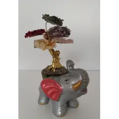 GENERICO - ARBOLITO DE LOS DESEOS CON ELEFANTE BONSAI CON PIEDRAS DE CUARZO