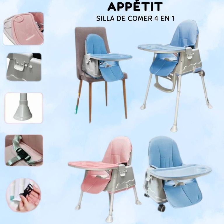 Silla de comer appetit 4 en 1 con patas estables azul