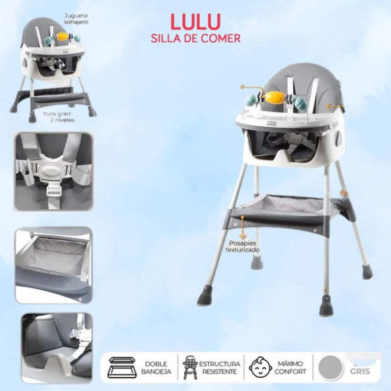 Silla de comer lulu con patas estables gris