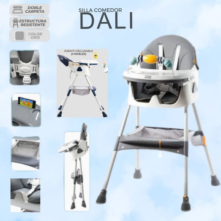 Silla de comer dali con patas estables gris