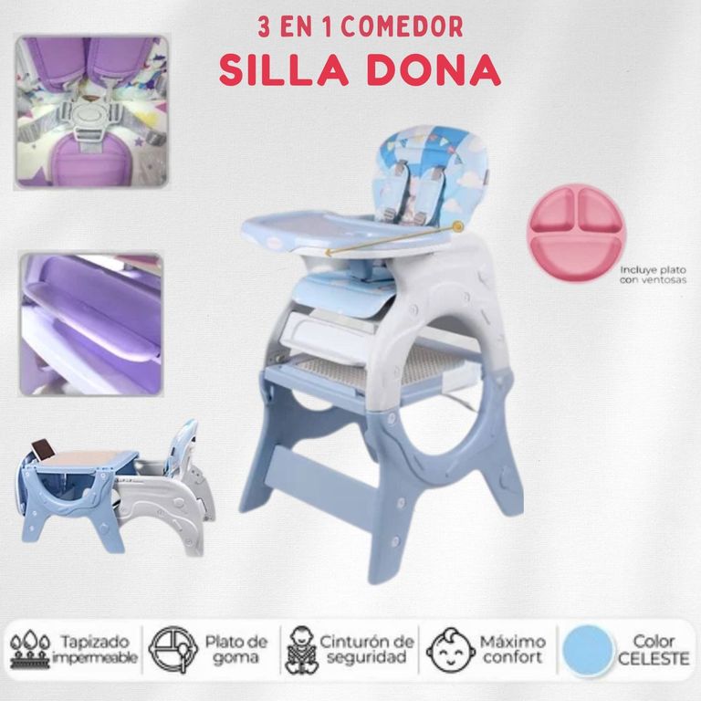 Silla comer 3en 1 dona celeste