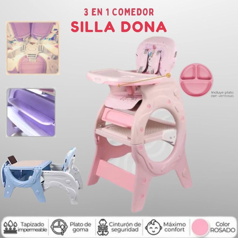 Silla comer 3en 1 dona rosado