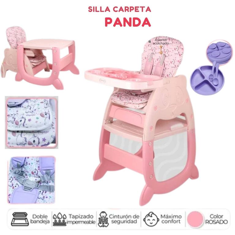 Silla carpeta panda 3 en 1 rosado model 1