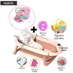 STOKKER BABY - Tina Bañera Plegable Piscis Rosa +Silla Nido Safari