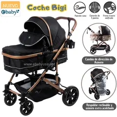 EBABY - Coche de Moises de Lujo Bigi Negro con Tull