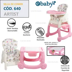 EBABY - SILLA DE COMER ESCRITORIO ARTIST4 EN 1 ROSADO + OBSEQUIO PLATO Y BOLSA DE LEGOS