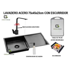 GENERICO - LAVADERO 75x45x23 cm ACERO CON ESCURRIDOR + MEZCLADORA GIRATORIA