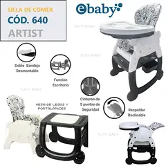 EBABY - SILLA DE COMEDOR ESCRITORIO ARTIST NEGRO 4 EN 1 NEGRO + OBSEQUIO PLATO PARA NIÑO Y 1 BOLSA DE LEGOS