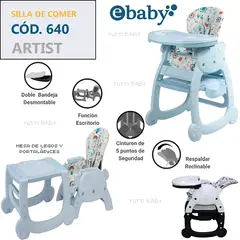 EBABY - SILLA DE COMEDOR ESCRITORIO ARTIST AZUL 4 EN 1 + OBSEQUIO PLATITO PARA NIÑO Y 1 BOLSA DE LEGOS