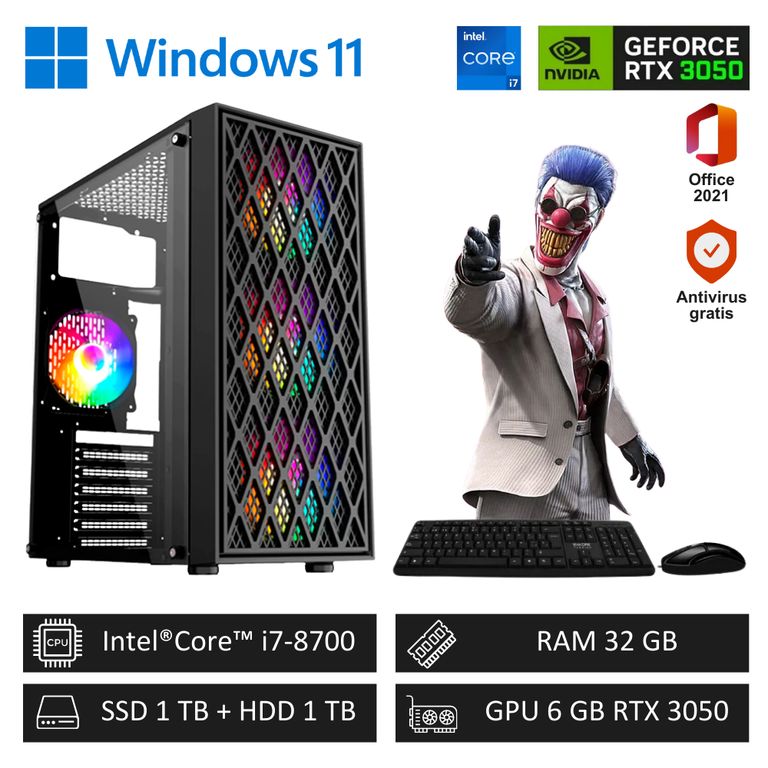 COMPUTADORA PC GAMER CORE I7 32GB RAM 1TB SSD + 1TB HDD RTX 3050 6GB
