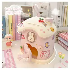 GENERICO - Alcancia Decorativa con Cerradura Modelo Casa de Conejo para Niños