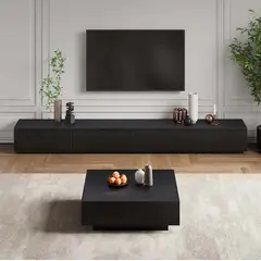 VENTITAS HOME - COMBO Mesa de TV 88° + Mesa de centro Ares Negro